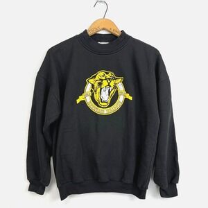 VINTAGE‎ 90s Sweatshirt Mens Small Black Mountain Lion Logo School Graphic Crew